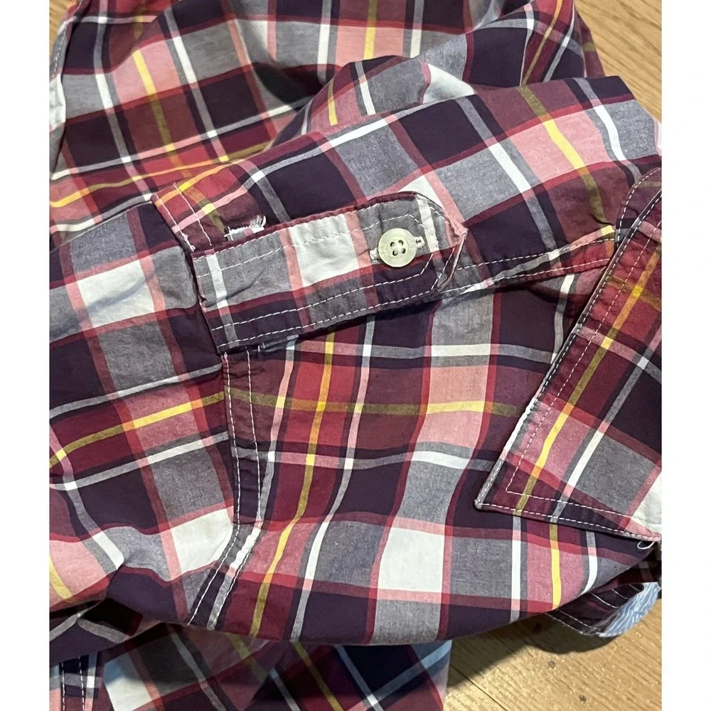 GapKids Button Down Shirt Boys Size L Burgundy Plaid Long Sleeve School Church